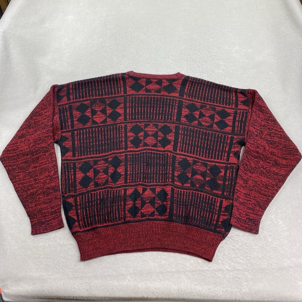 Vintage Playboy Sweater Mens 2X Red Black Pullover Crew Neck Leather Trim - Picture 4 of 9